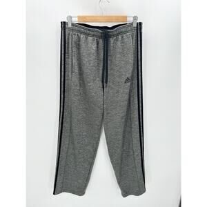 Adidas Pants Men LARGE Grey Black Side Stripe Drawstring Fleece Lined Sweatpants